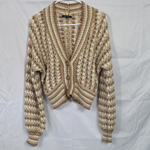 Love Tree Sweaters - Love Tree Beige & Brown Patterned Cardigan Womens Size Medium (W614)